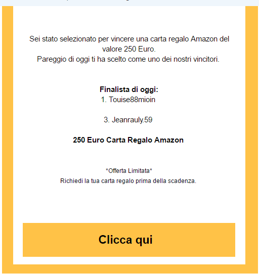 Sei stato selezionato per vincere una carta regalo Amazon del valore 250 Euro | TRUFFA